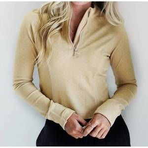 NEW RAE MODE brushed half zip long sleeve top in camel